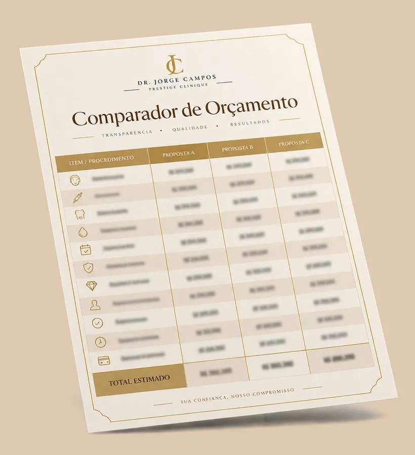 Comparador de Orçamento, folha com a tabela de itens e propostas